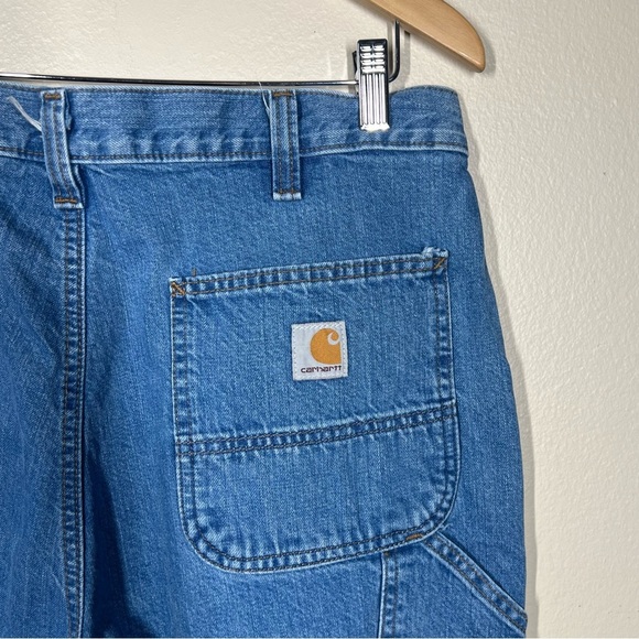 Carhartt Mens Denim Blue Loose Fit Carpenter Jeans Cotton Size 34x30 - Picture 9 of 11